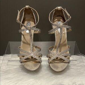 INC International Concepts Faux Rhinestones Strappy Heels in Silver